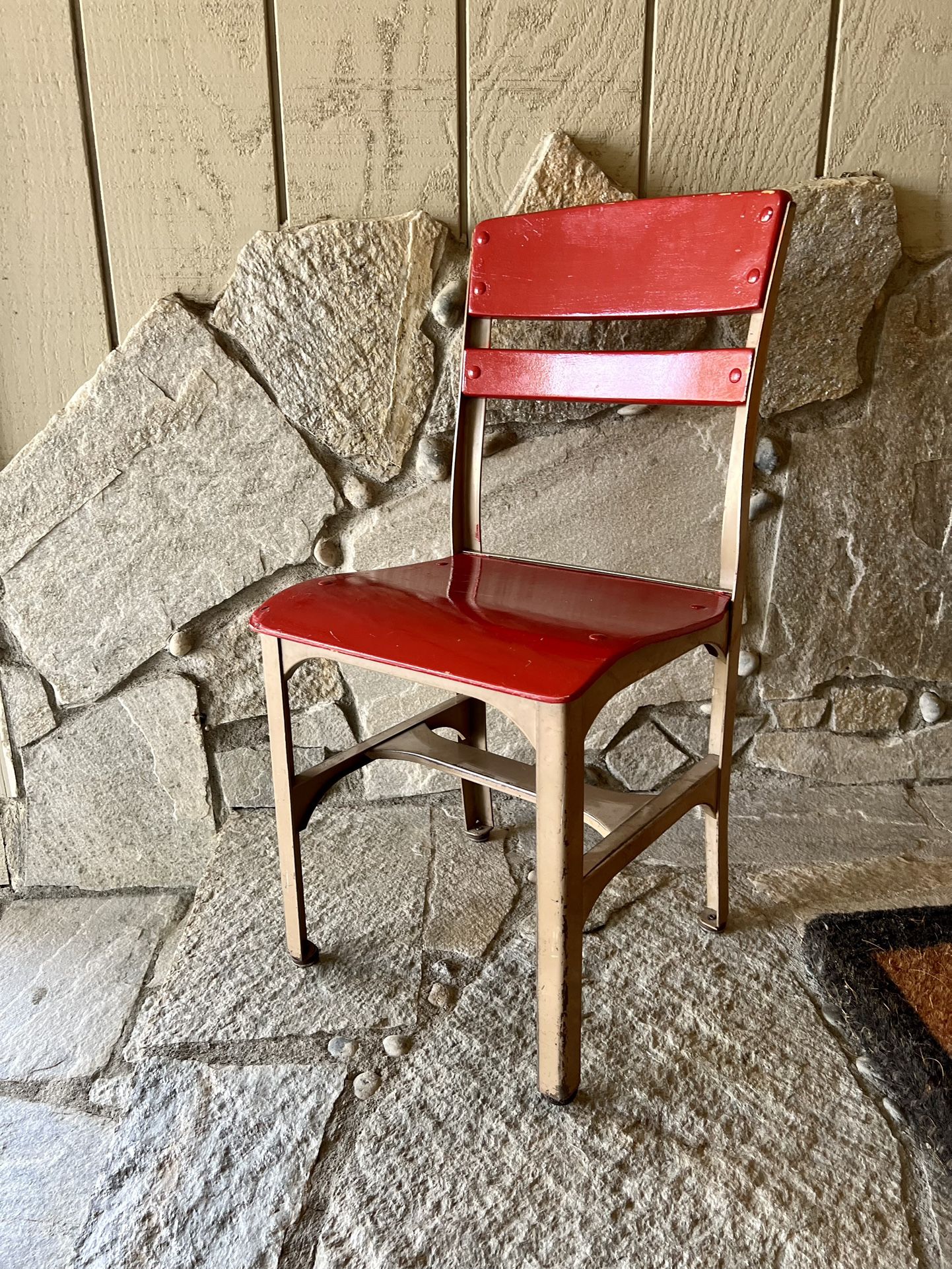 Vintage Child’s School Chair Small Kids Photo Prop Wood and Steel