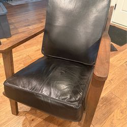 Mid-Century Style Wood & Leather Accent Chairs (Set of 2 Available)