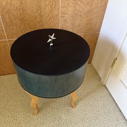 Black Round Wood Top End Table with Wooden Legs