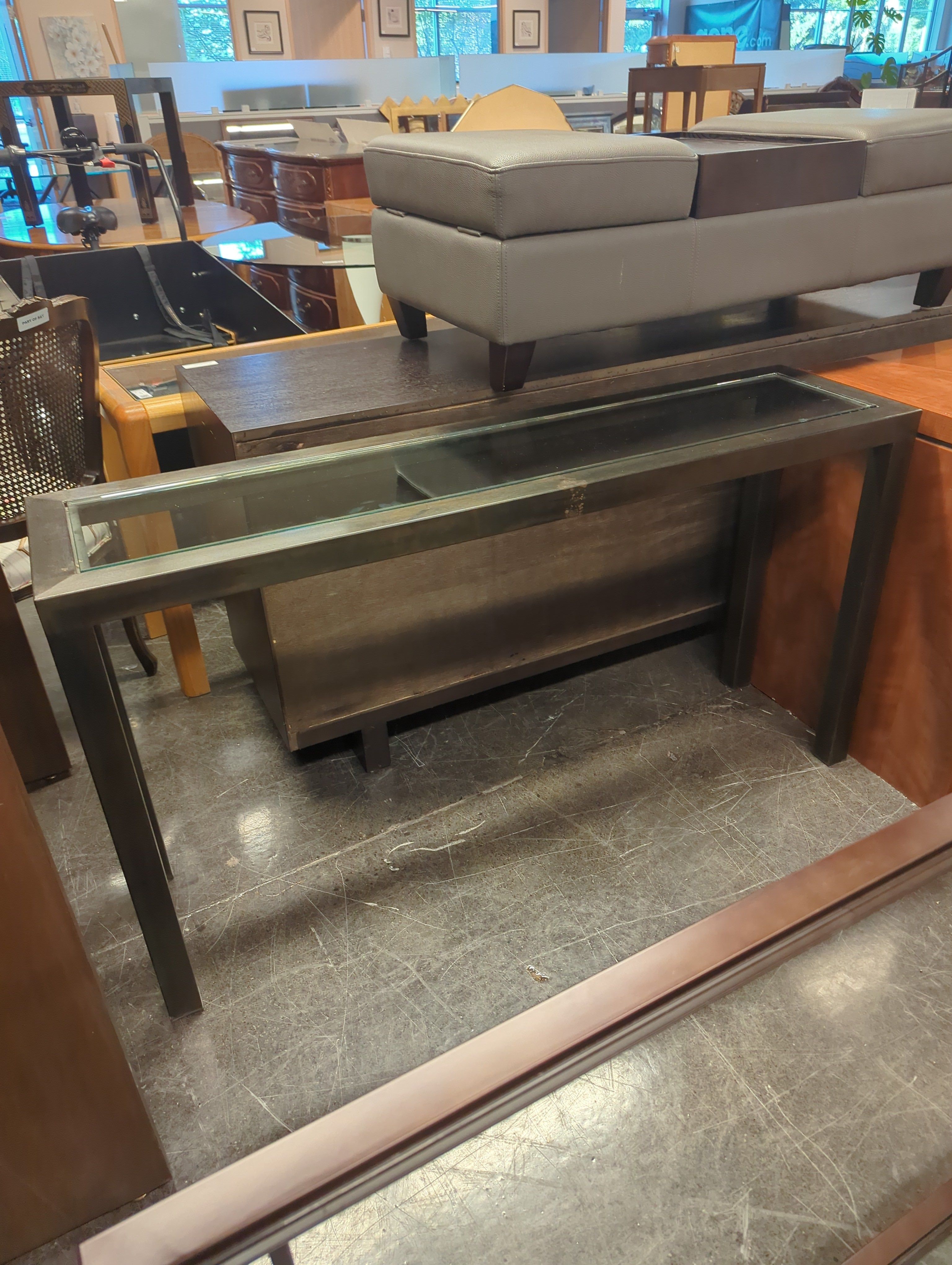 Modern Dark Wood Console Table with Glass Top