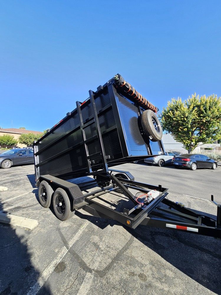 NEW DUMP TRAILER 8X12X4 12000 LBS
ROLLING TARP--SPARE TIRE,ELECTRIC BRAKES,HYDRAULIC SYSTEM,REMOTE CONTROL,IDEAL FOR HAULING, DEMOLITION, TRASH ETC,FO