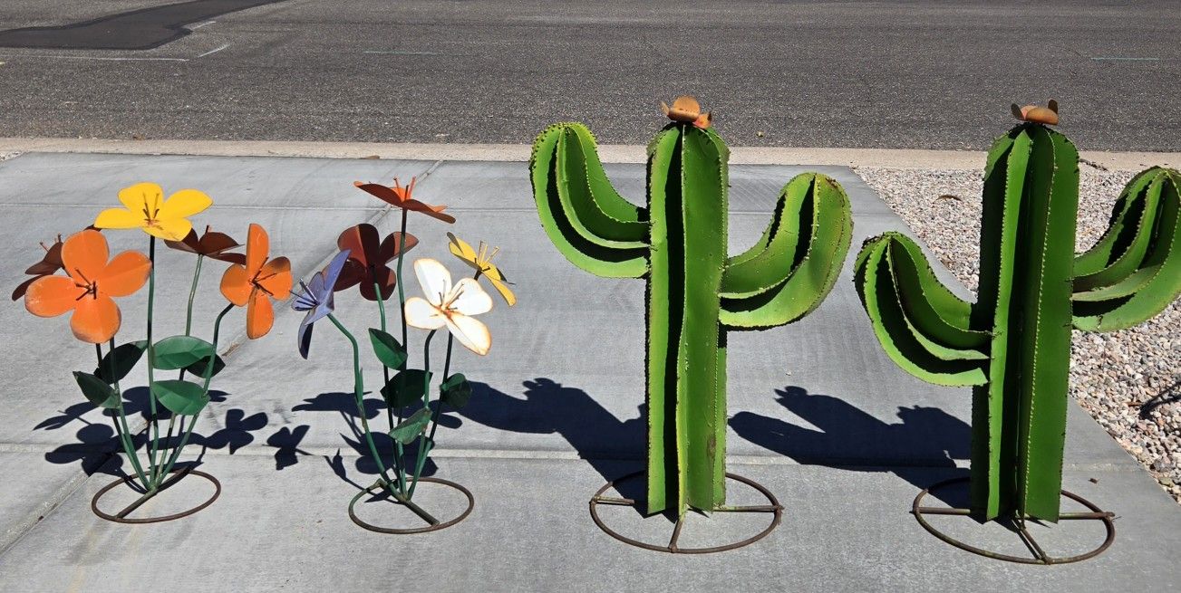 Metal Yard Art, Cactus, Flowers, Patio, Yard Decor, $35 Each