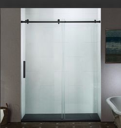 MSDF6076-MBL，Frameless Single Sliding Shower Doors in Matte Black Finish, 56-60" Width × 76" Height with 5/16"(8mm) Clear Tempered Glass and Explosion