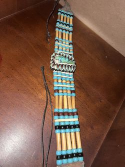 Authentic Vintage Native American Bone Hairpipe Beaded Belt Leather choker