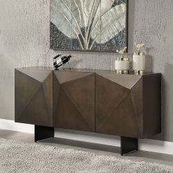 Malika 63" Ceramic Top Server | Copper Cross Brushed Finish | 3 Doors & 2 Shelves | 63" x 18" x 32"