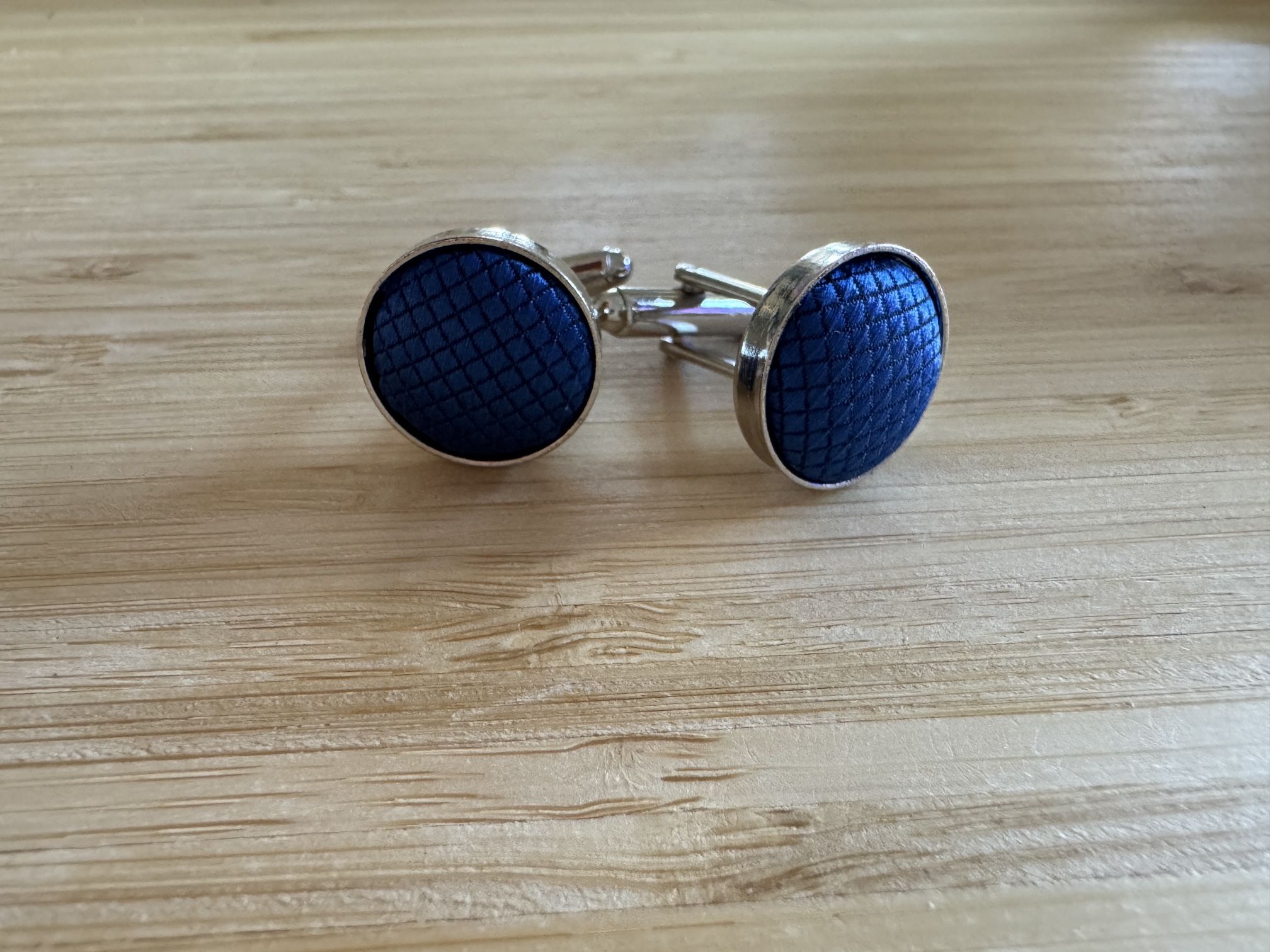 New Blue Fabric Silver Cufflings