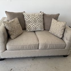 Modern Beige Loveseat with Studded Arms 