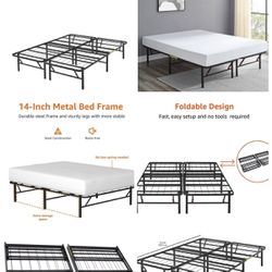 Open Box Foldable Metal Platform Bed Frame with Tool Free Setup, 14 Inches High, Sturdy Steel Frame, No Box Spring Needed, FULL, Black