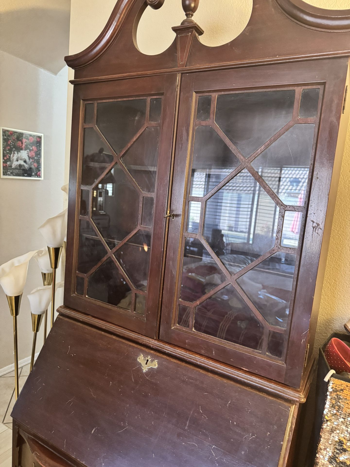 Beautiful Antique Walnut Chippendale Bookcase/Secretary