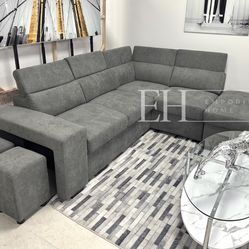 Grey Modern Sofa Sectional Sleeper With Storage 🔥FINANCING AVAILABLE 