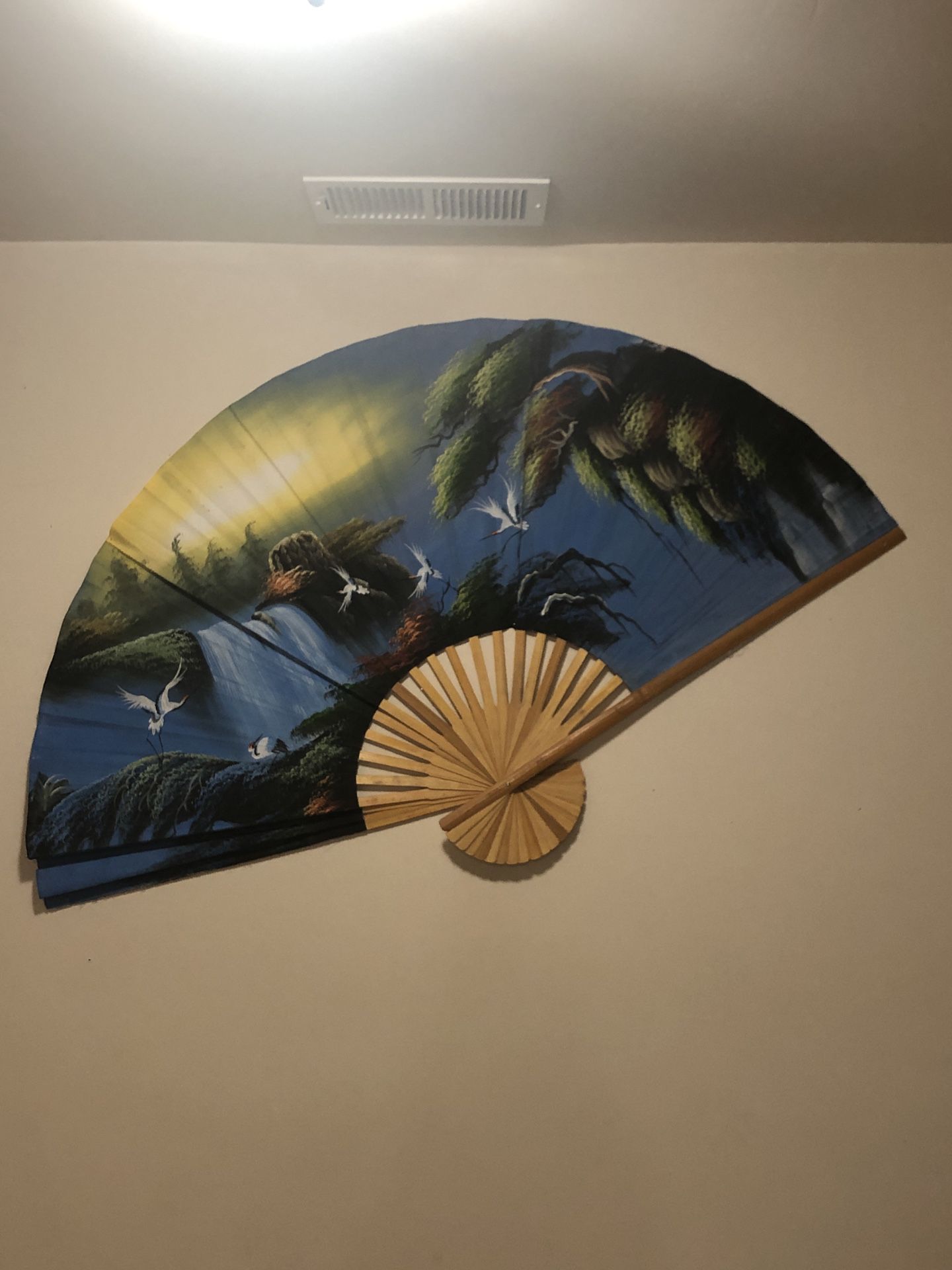 Vintage Chinese Hand painted Wall Fan 