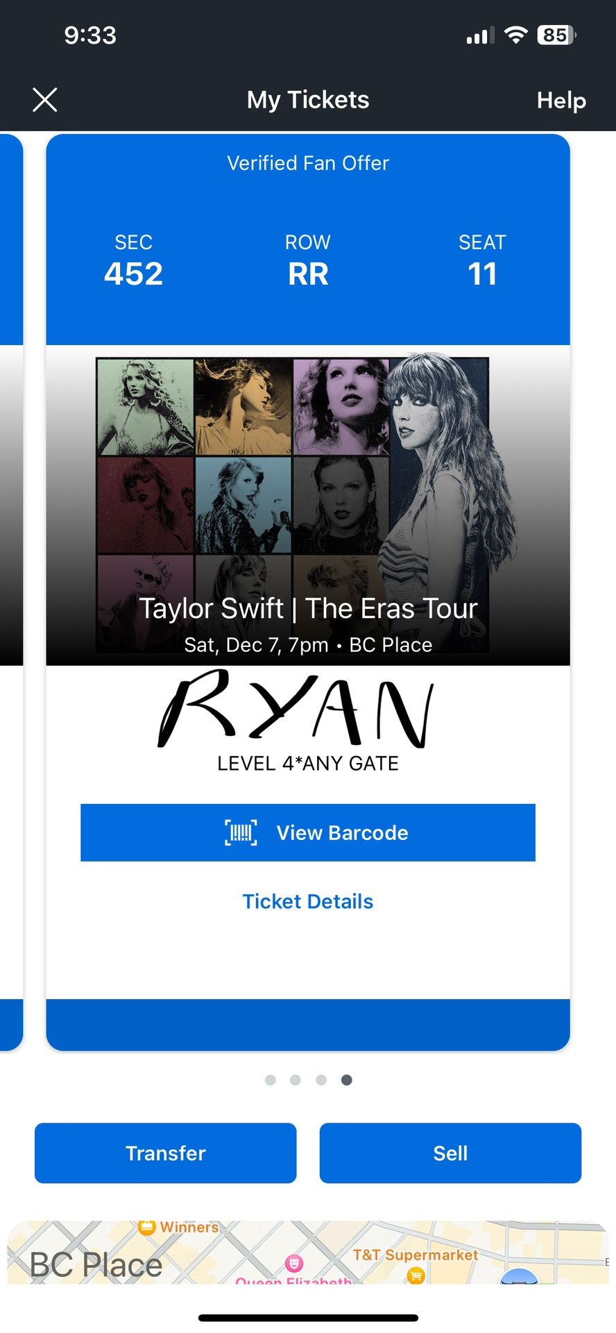 Taylor Swift Eras Tour Canada BC Sat DEC 7th (2 Tickets For $3000)