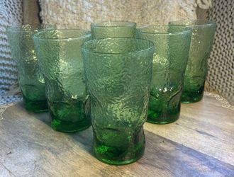 Vtg Anchor Hocking Milano Avocado Green Tumblers 12oz Highball Glasses Set of 6