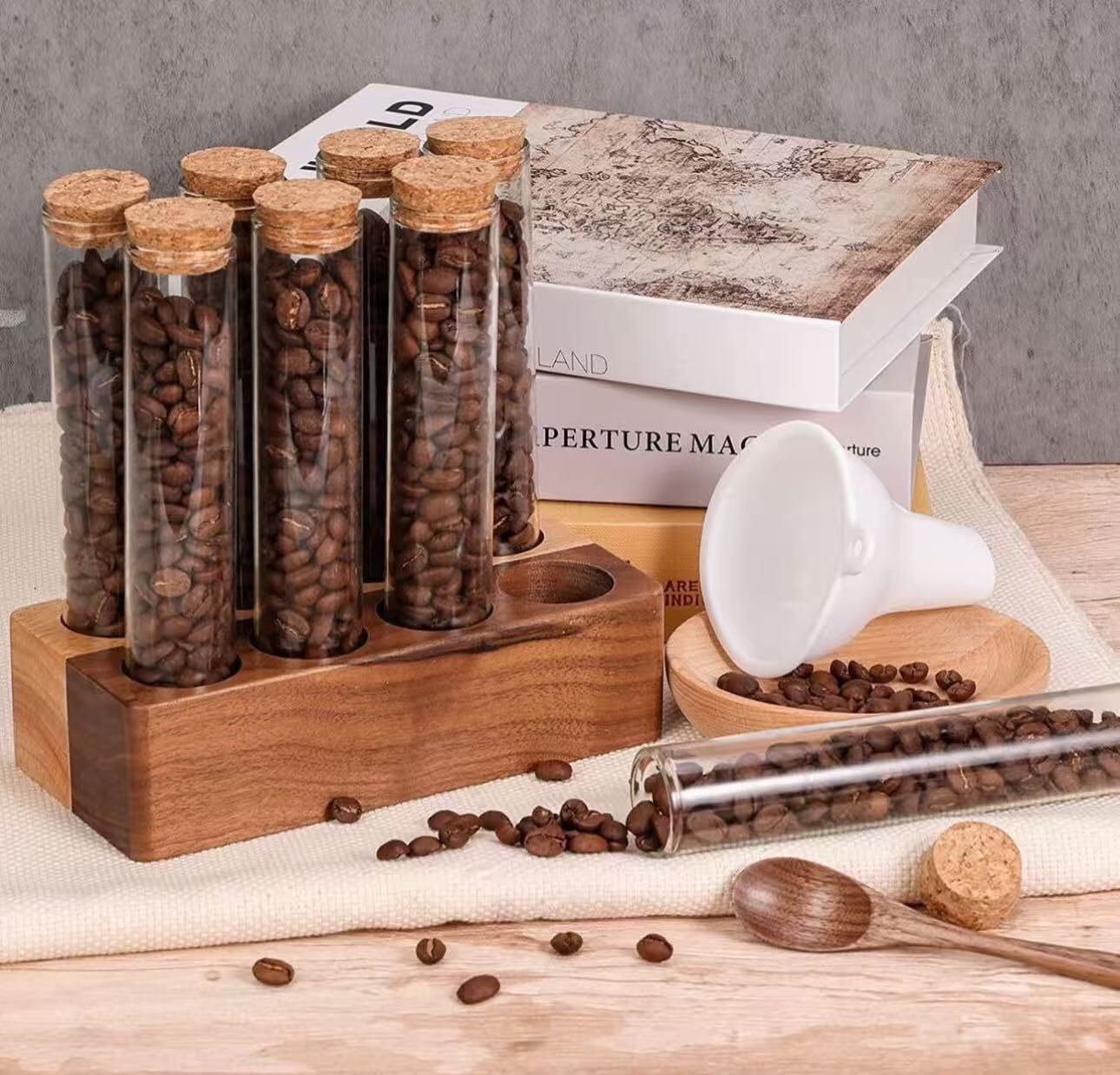 Glass Coffee Beans Storage Containers, 8 PCS Airtight Borosilicate Glass Coffee Canister, Single Dose Coffee Bean Cellar Tubes with Funnel an