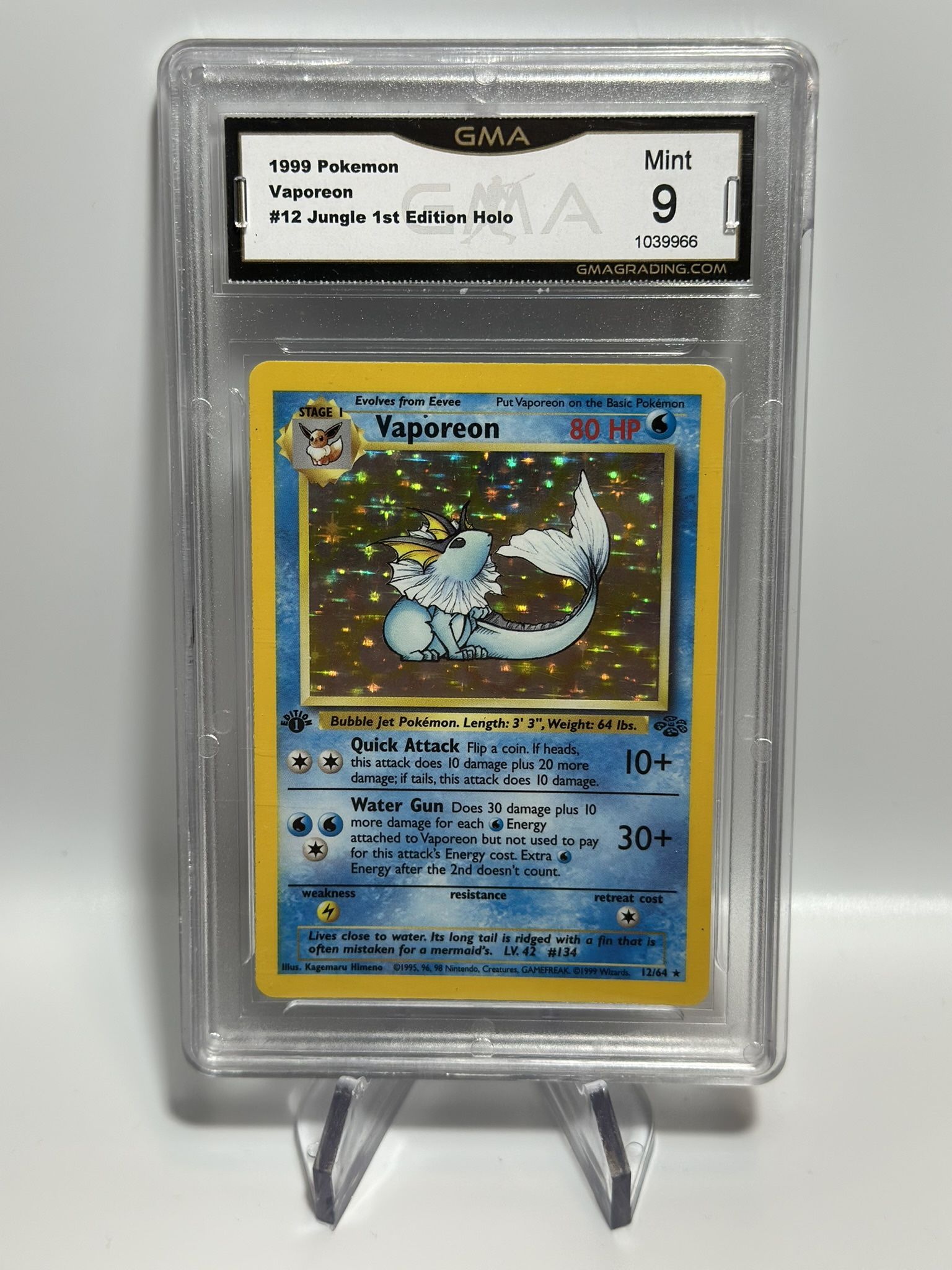 Pokemon 1st Edition Vaporeon Holo Jungle #12 GMA 9 - PSA Crossover