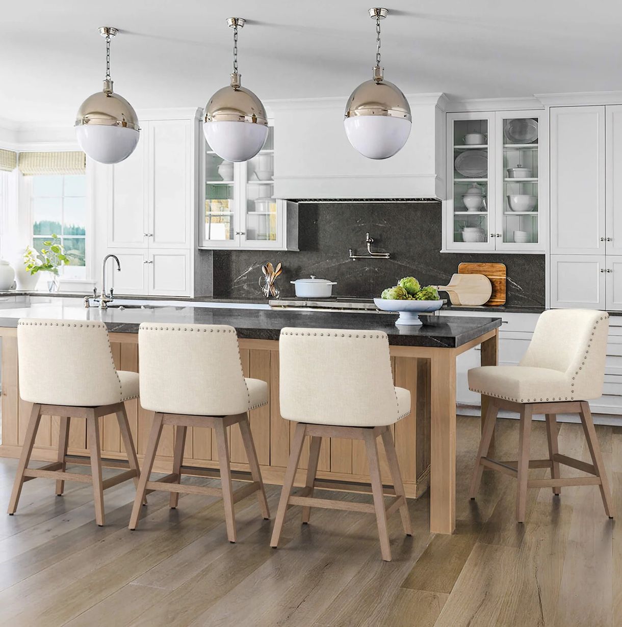 Zoe Swivel Counter Stools with Nailhead Trim Set Of 4