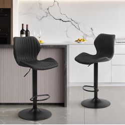 Bar Stools Set of 2, Adjustable for Kitchen Island, Swivel Barstools PU Leather for Counter Height with Backs (Black)