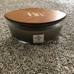 Woodwick Trilogy Candle: Vanilla, Sea Salt, Palm Leaf, Sand & Driftwood, 16 Oz, NEW 