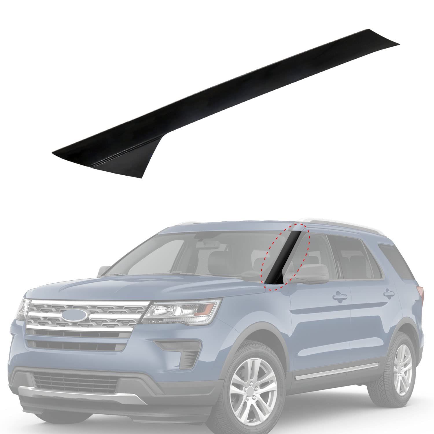 CARMOCAR Outer Windshield Pillar Trim Panel Molding Front Left (Driver Side) Replacement For 2011-2019 Ford Explorer 4 Door Utility Replaces BB5Z78031