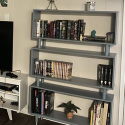 Mid Century Modern 3-Tier Bookshelf In Antique Blue
