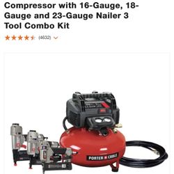 Porter-Cable 6 Gal. Portable Electric Air Compressor with 16-Gauge, 18-Gauge and 23-Gauge Nailer 3 Tool Combo Kit (4632) 