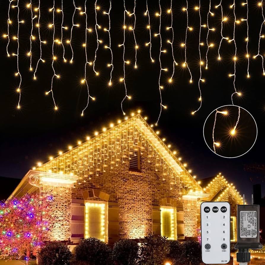 Christmas Icicle Lights Outdoor, 66 Feet 138 Drops with 736 LED, 8