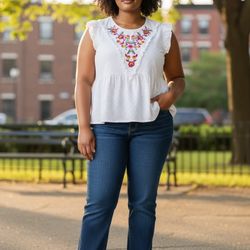 Time & Tru XXL 20 Embroidered Floral Boho Sleeveless Blouse