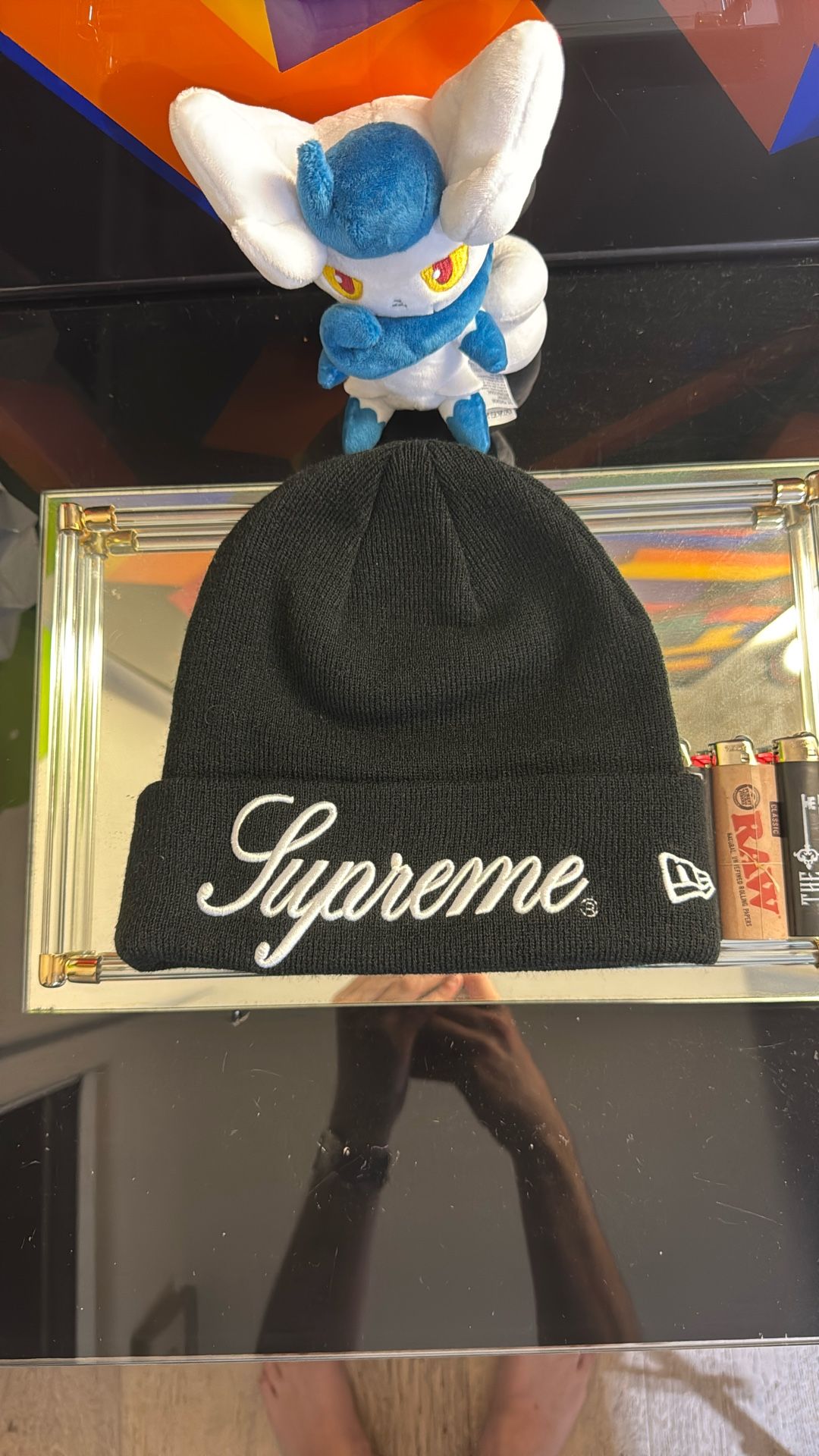 Supreme Black Cursive Beanie In Black