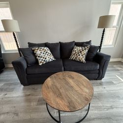 Living Room Set Dark  CharcoalCouch Pillows Coffee Table And Lamps