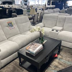 Fabric Reclining Sofa Loveseat! $1599 💙📦 Available In Black 