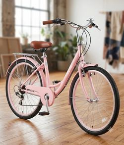 Vevor Cruiser Bike, 1-Speed, 26-Inch Pink Beach Cruiser Bike with Large capacity Bike.