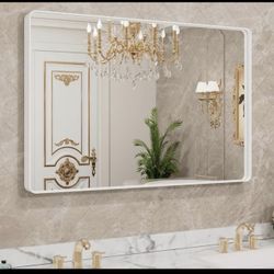 40x30 Inch White Metal Framed Bathroom Mirror for Wall, White Bathroom Vanity Mirror Farmhouse, Larg