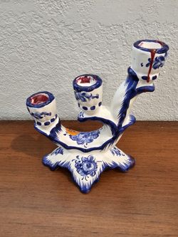 Vintage Porcelain Tri Candelabra Candlestick