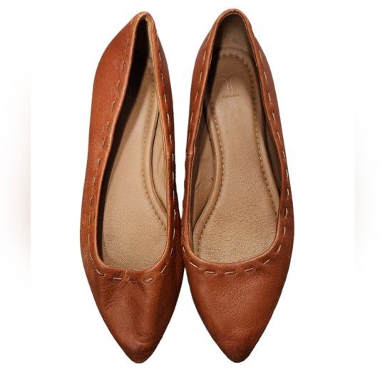 Frye Size 8.5 Cognac Brown Leather Classic Regina Stitched Ballet Flats