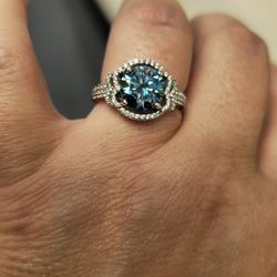 3 CT Blue Moissanite/925 Sterling Band And More
