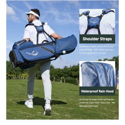 Golf Stand Bag with 14 Way Full Length Dividers, PU Leather Golf Bag for Men, Waterproof Golf Bags with Stand, 6 Pockets & Cooler Pouch, Adjustable Du