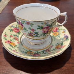 Cup and saucer  Multifloral rose pattern