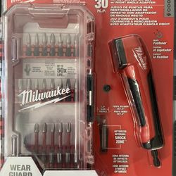 New Milwaukee 30pc Bit Set w/ Right Angle Adapter