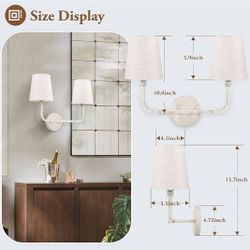 (New in Box) 2-Light Vintage Wall Sconces, Rustic Bathroom Vanity Lights Linen Fabric Shade, Vintage Double Wall Mounted Fixtures for Bedroom Living R