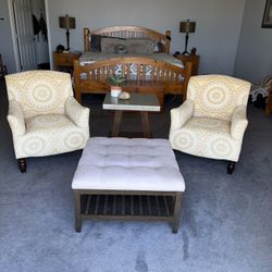 Accent Chair Set (2) + Ottoman + Table – Cozy Lounge Setup – Moving Sale