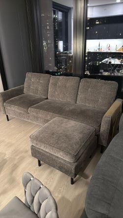Gray Couch 3 Seater With Ottoman