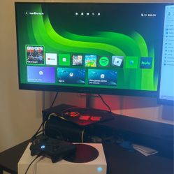 Xbox Series S Comes With Power Cord And HDMI, Also Comes With Black Controller. Then There Is A 60 Hz Nivida G-since Monitor.