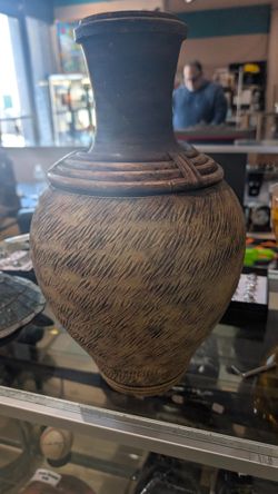 Vintage Textured Ceramic Decorative Vase Rustic Earth Tone Pottery