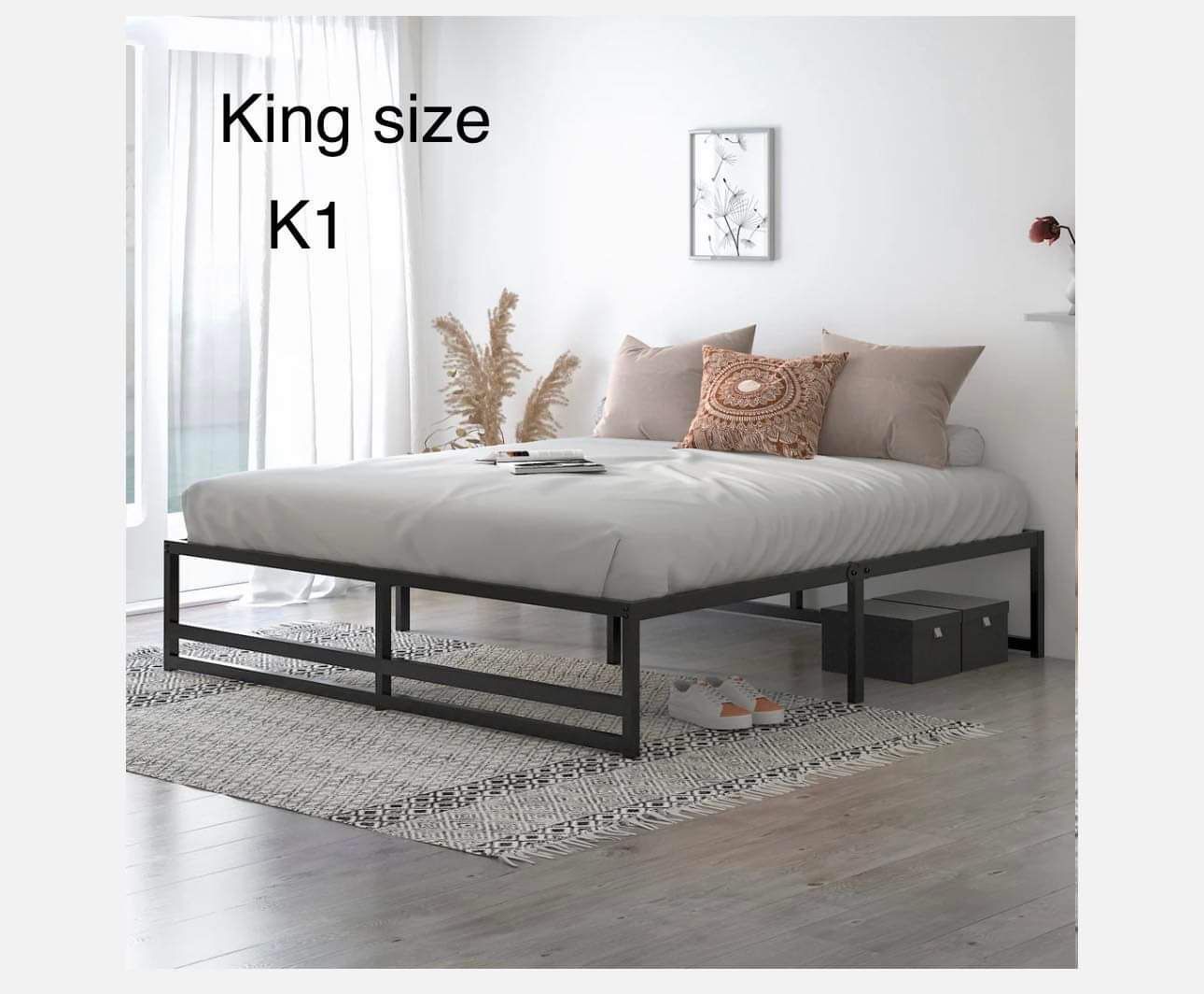 K1-King size Metal Platform Bed Frame with 14'' Under Bed Storage