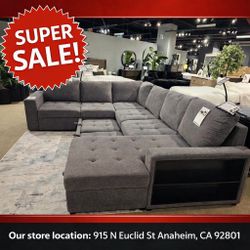 Dark Gray Contemporary Large Sectional Sleeper Sofa With Pull Out Bed And Usb port 