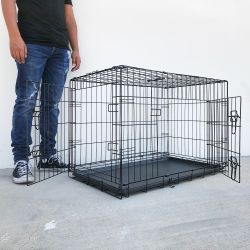 New $50 Folding 36” Dog Cage 2-Door Pet Crate Kennel w/ Tray 36”x23”x25” 
