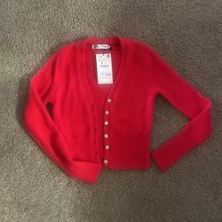 Zara Pink Sweater With Crystal Buttons Size Small