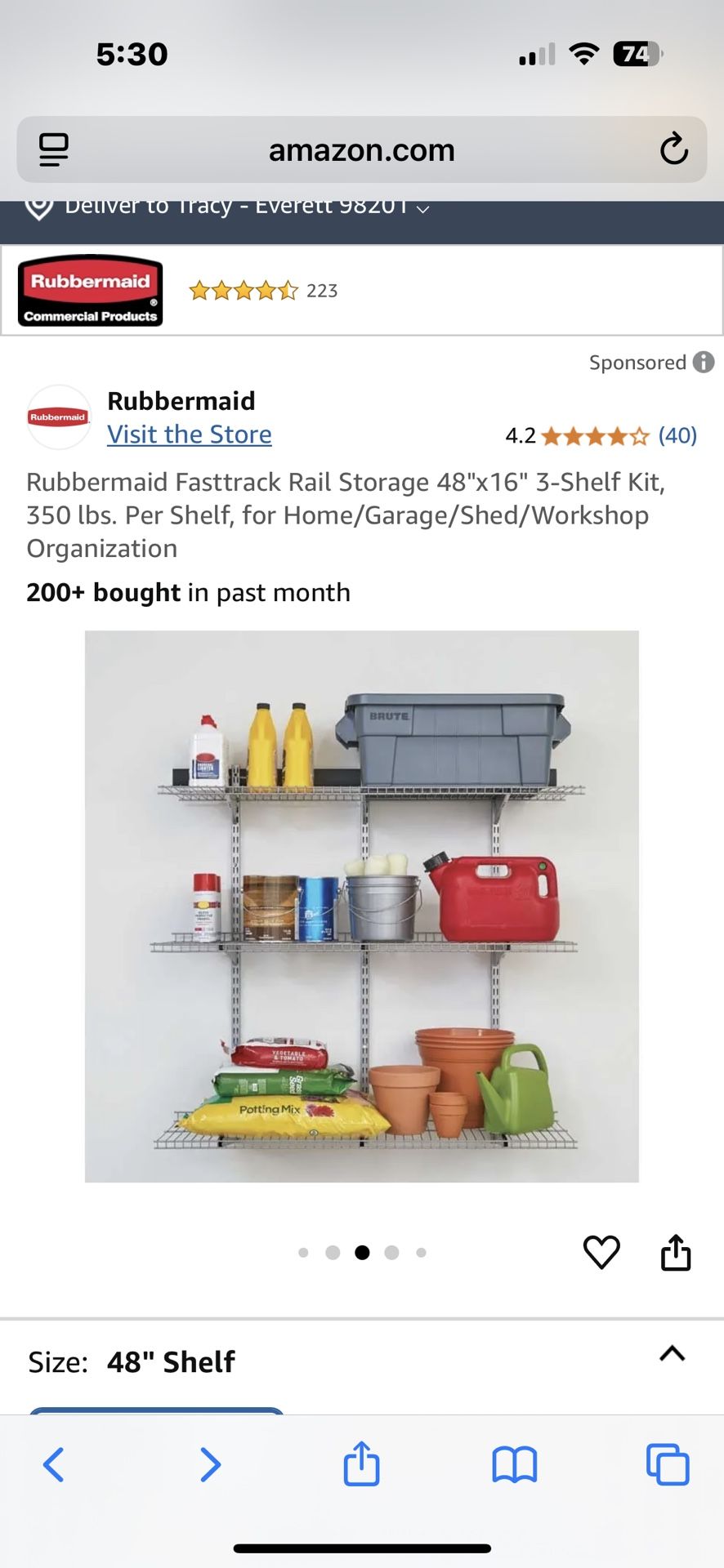 TWO Rubbermaid Fasttrack Rail Storage 48"x16" 3-Shelf Shelves Shelving Sets