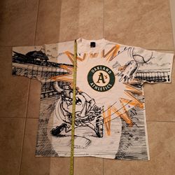 Vintage 90s  Taz Oakland A’s T-shirt All Over Print Size XL