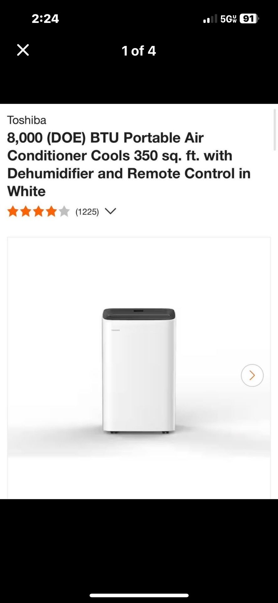 Toshiba 8,000 BTU Portable AC